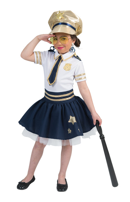 Police Girl Polizistin Star Kostüm für Mädchen - Weiß Blau Gold