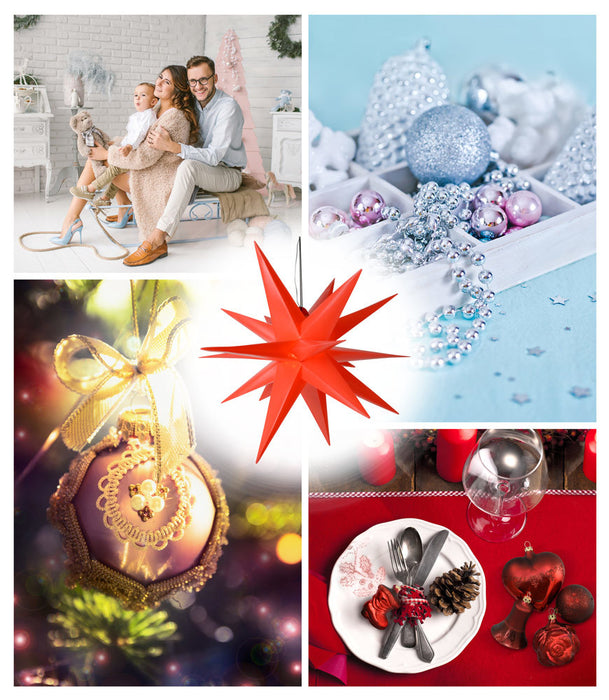 LED Weihnachtsstern 3D Leuchtstern Innen Außen Ø 60cm | 76650 - Adventsstern Rot