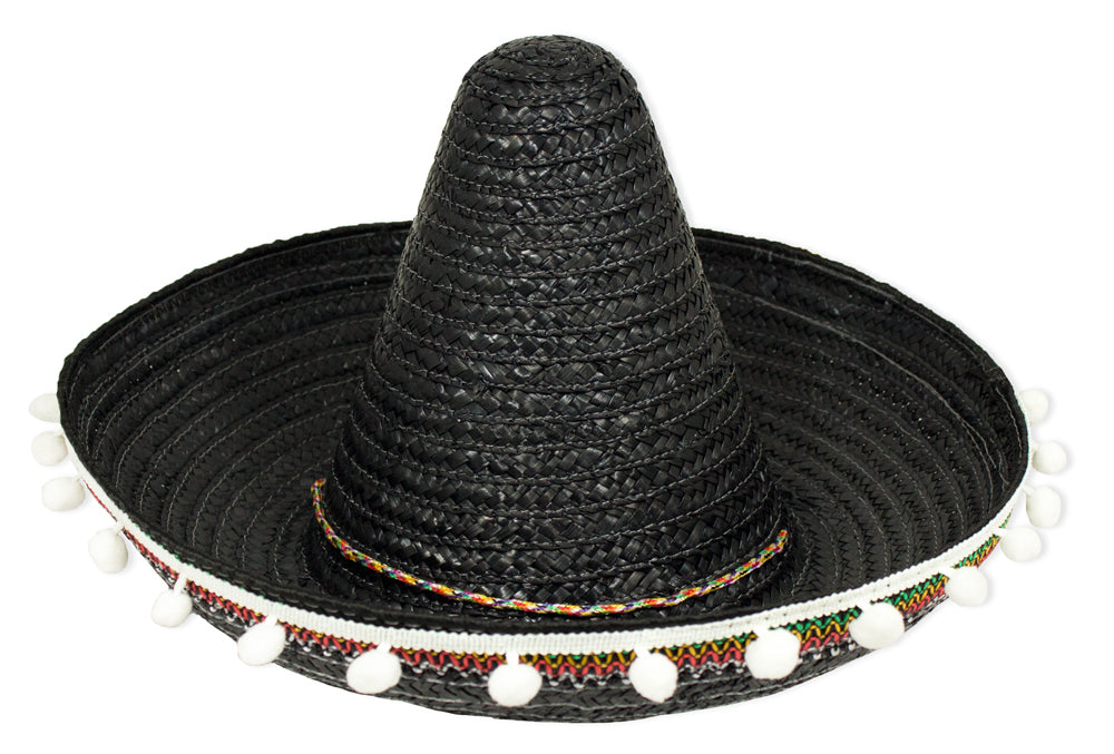 Kinder Mexikaner Sombrero mit Troddeln - Ø 25 cm | Schwarz