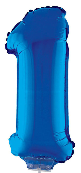 Zahlen Folienballon 41 cm mit Stab - Blau Zahl 1