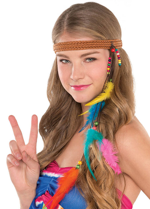 60er Jahre Hippie Stirnband mit Perlen und Federn