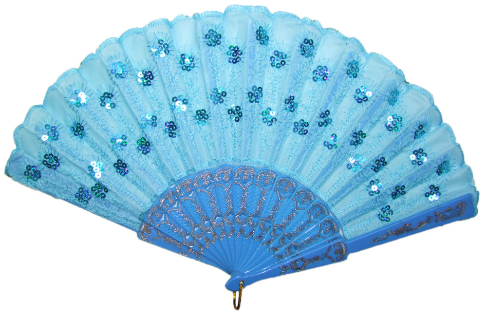 Barock Fächer mit Glitzer Pailletten Türkis
