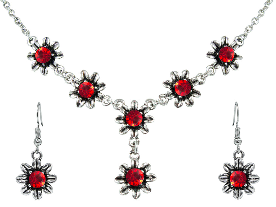 Blumen Collier mit Ohrhängern - Rot