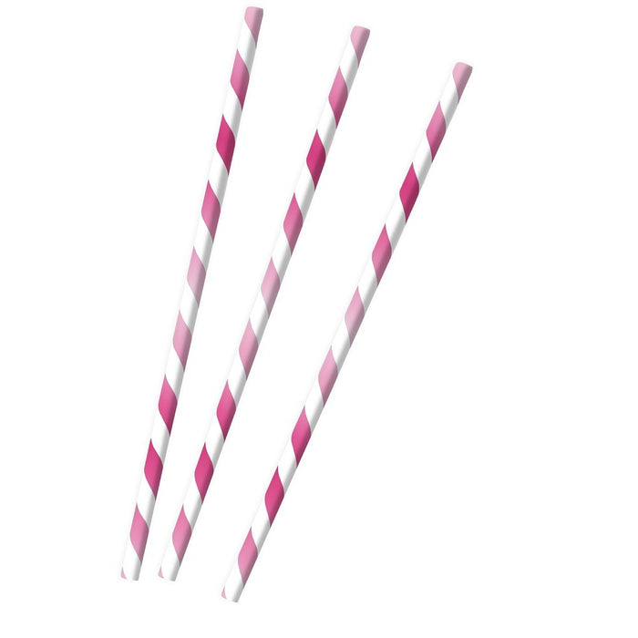 "Hot Pink" Papier Trinkhalme | 12 Stk./ 19,7 cm