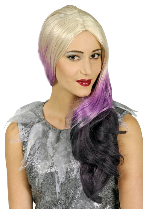 Ombre Langhaar Perücke "Cristal" - Blond Lila Schwarz
