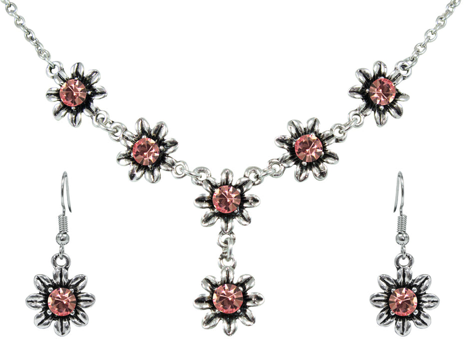 Blumen Collier mit Ohrhängern - Rosa