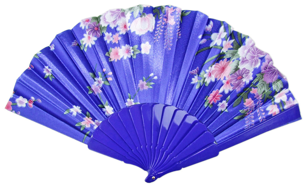 Romantischer Fächer mit Blumendruck - Royalblau