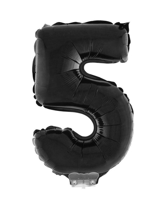 Zahlen Folienballon 41 cm mit Stab - Schwarz Zahl 5