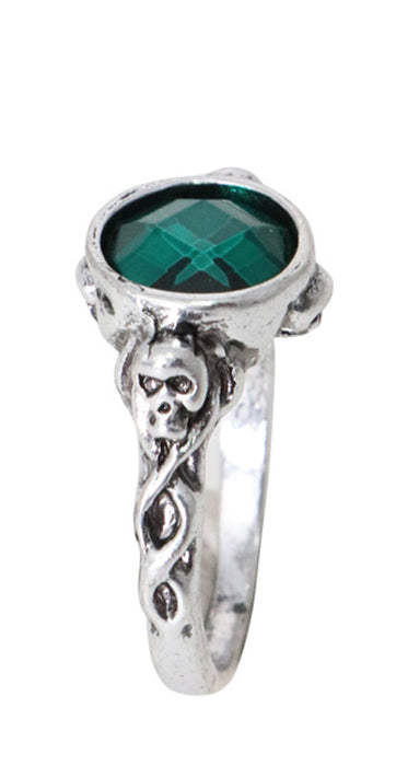 Gothic Damen Ring mit Totenkopf - Silber / Grün