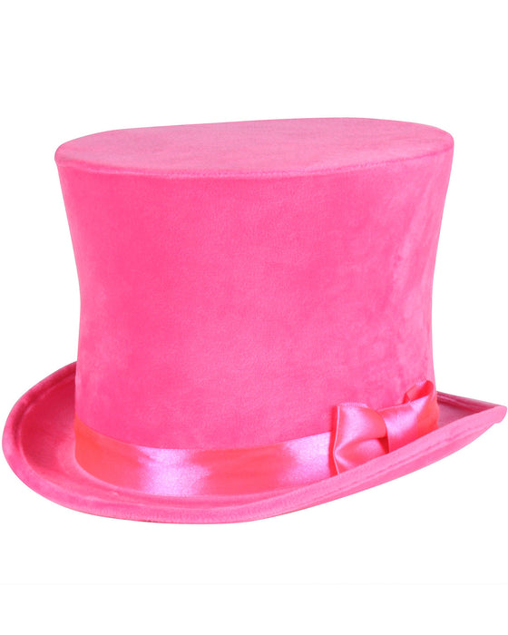 Zylinder "Flair" Velour mit Satinband 60 cm | Neon Pink - Hut Erwachsene