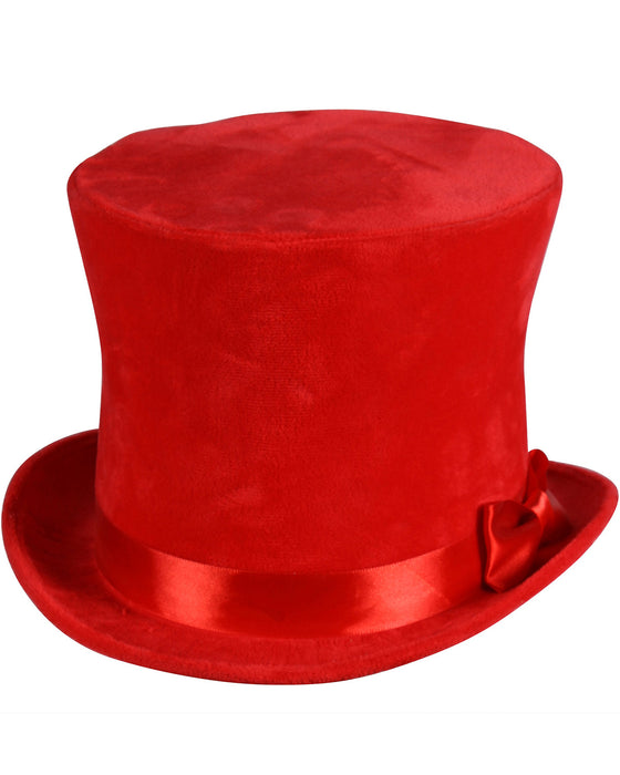 Zylinder "Flair" Velour mit Satinband 60 cm | Rot - Hut Erwachsene