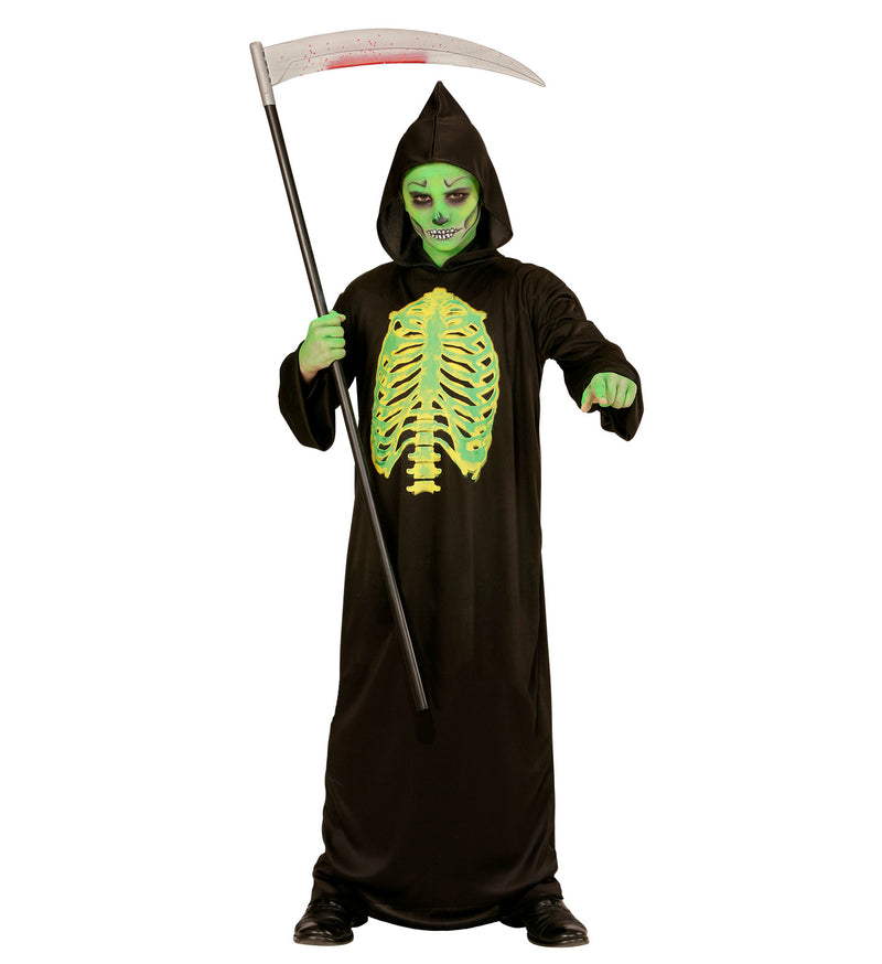 Sensenmann "Toxic Reaper" Kinderkostüm mit Kapuze | Schwarz Grün