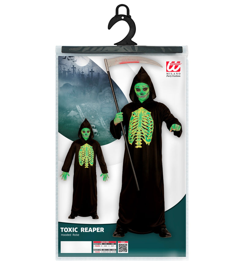 Sensenmann "Toxic Reaper" Kinderkostüm mit Kapuze | Schwarz Grün