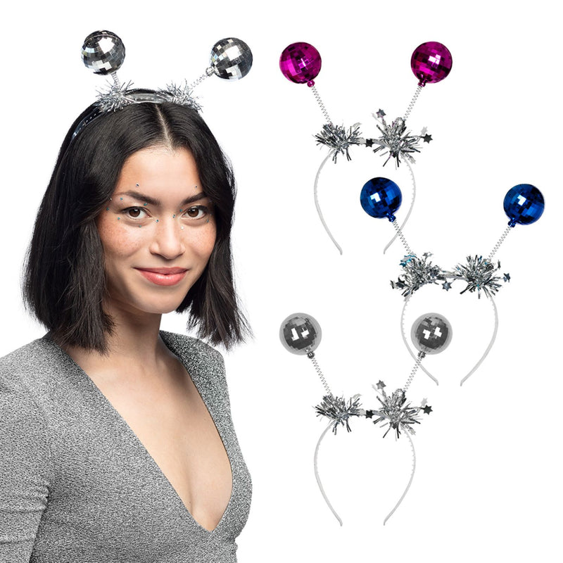 Haarreif mit Discokugeln | Silber/Blau/Pink sortiert