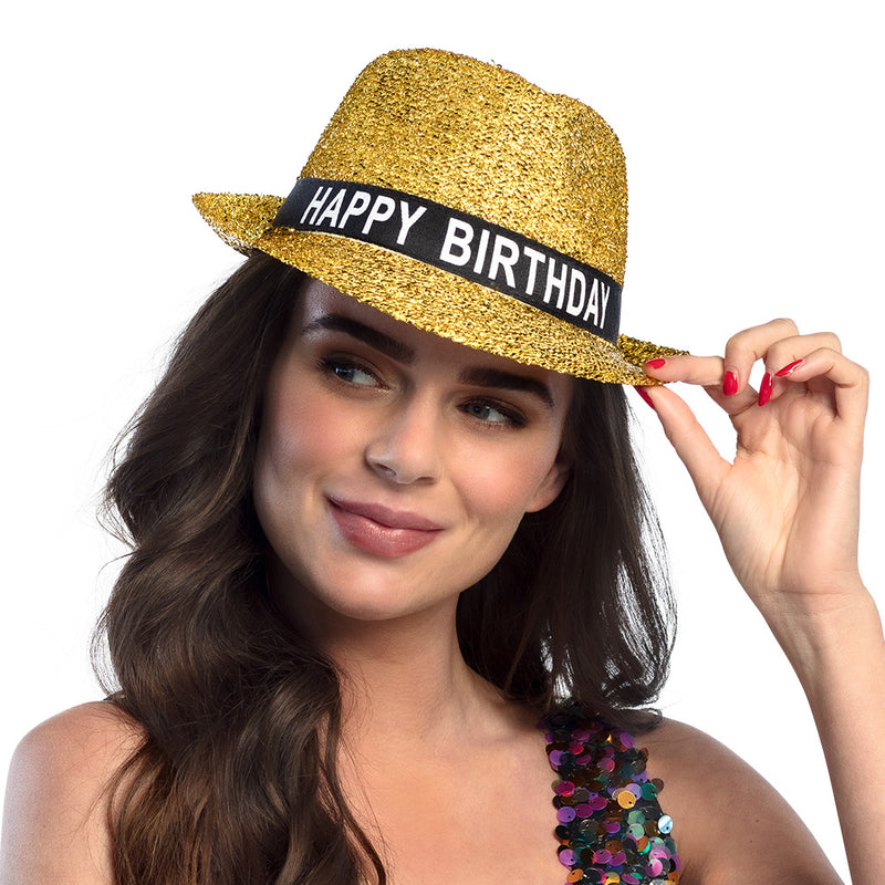 Hut Sparkling "Happy Birthday" für Erwachsene | Gold