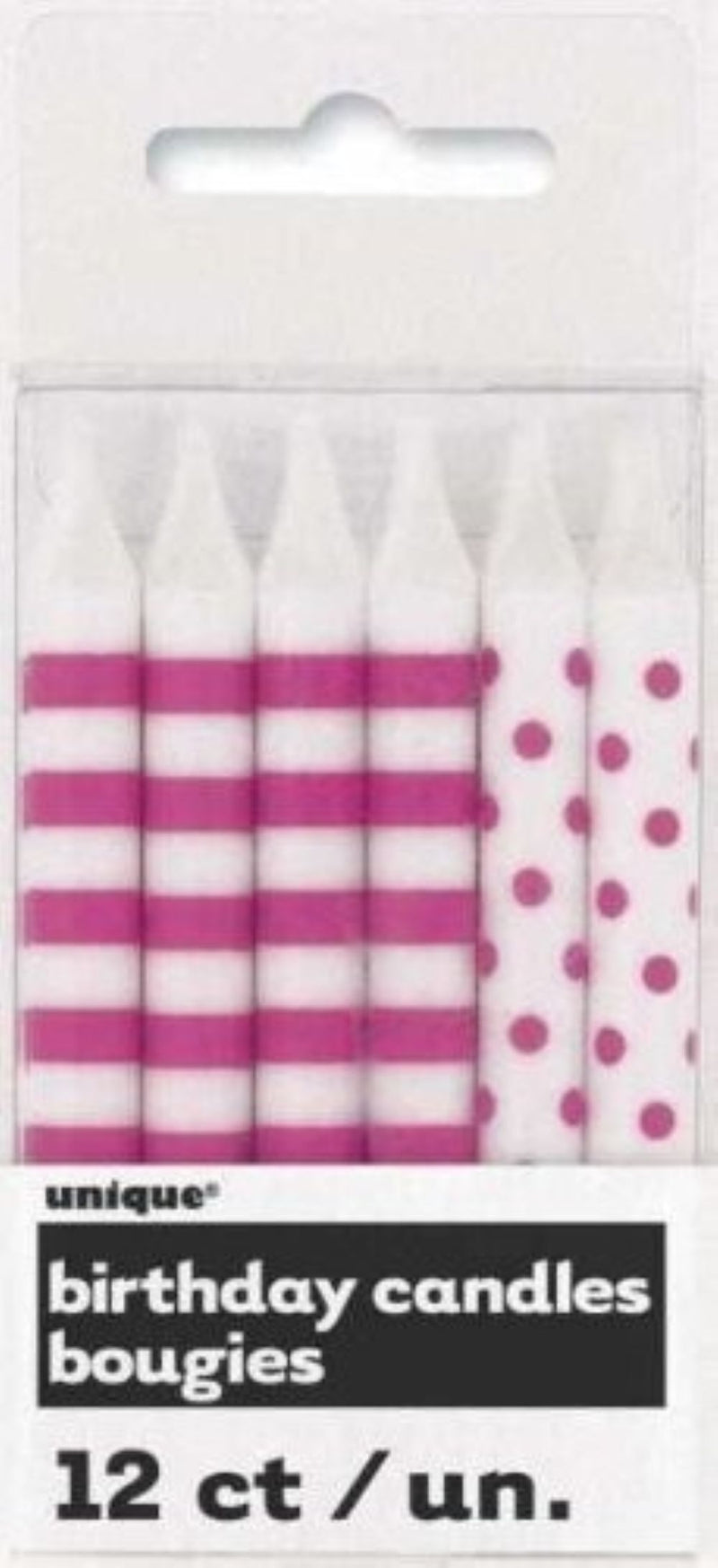 Kerzen Dots&Stripes 12Stk PINK