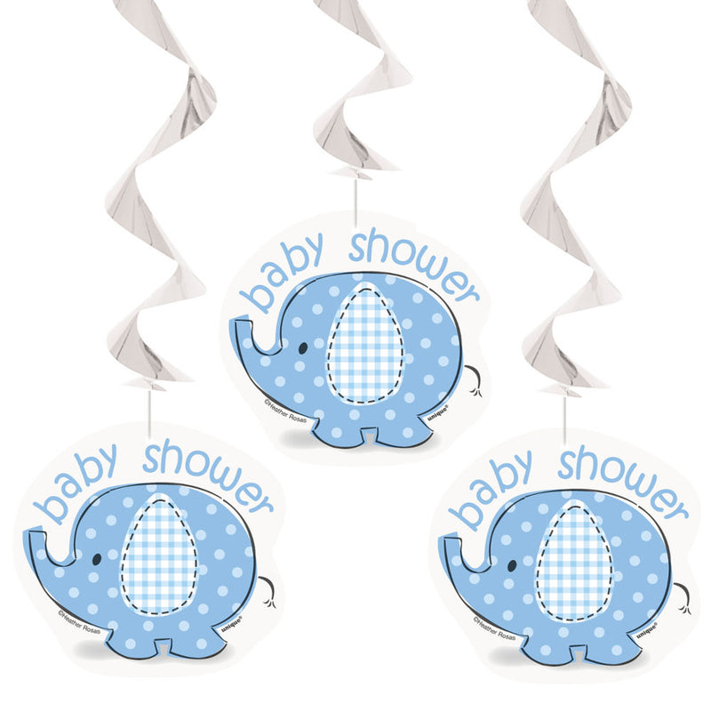 Swirldeko Elephant blau 3 Stück Dekoration für Baby Shower