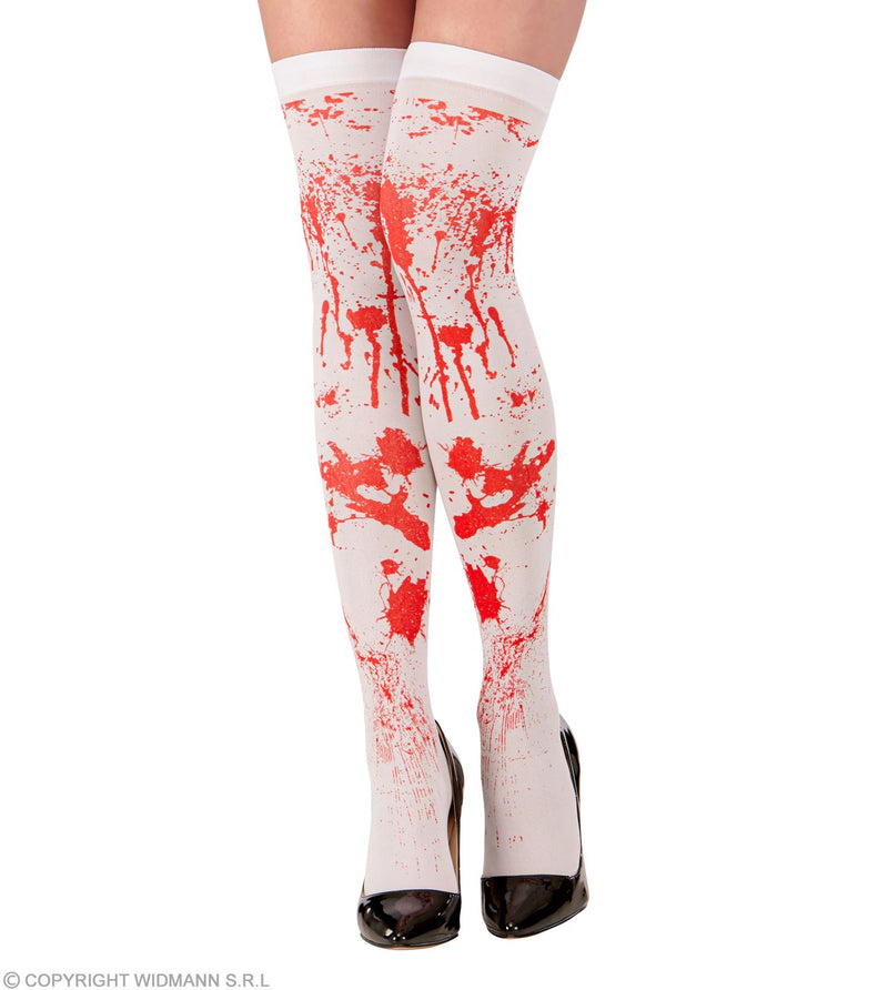 Blutige Overknees Kniestrümpfe | Weiß Rot - Halloween