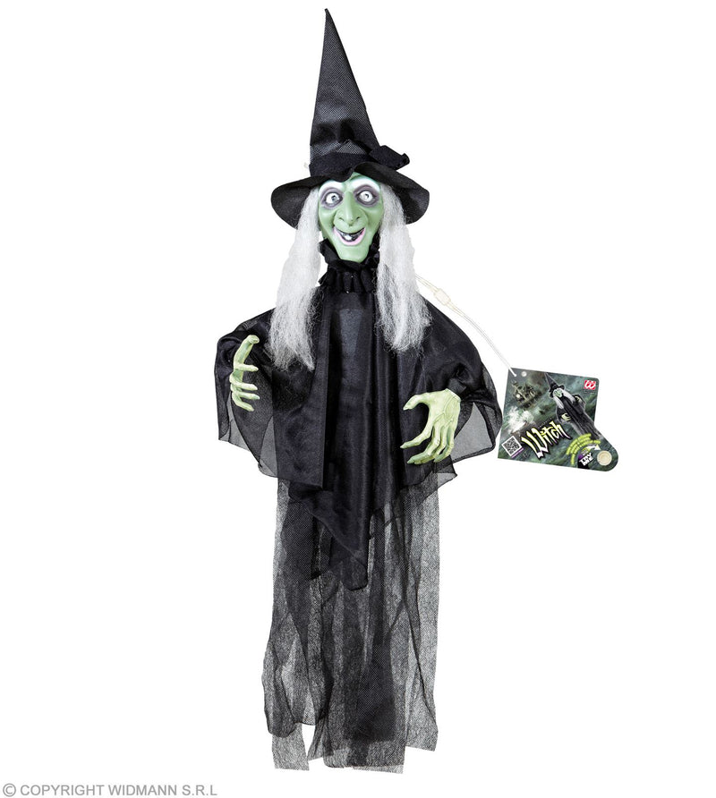 Sprechende und zitternde Hexe mit Leuchtaugen 60 cm | Halloween Dekoration