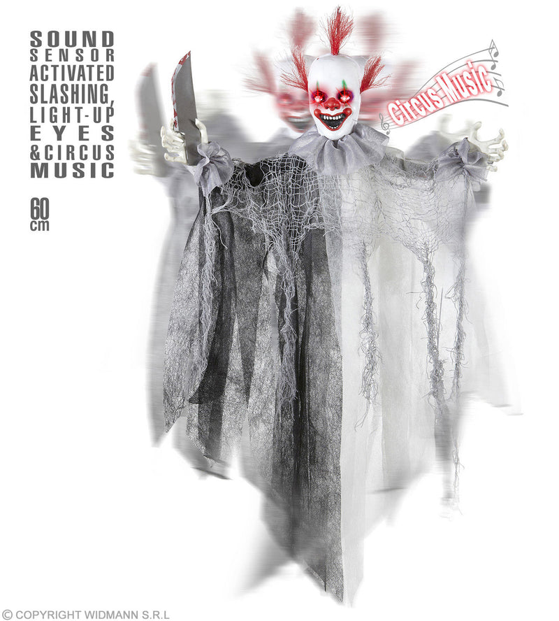Animierter "Killer Clown" Leuchtaugen und Zirkusmusik 60 cm | Halloween Dekoration