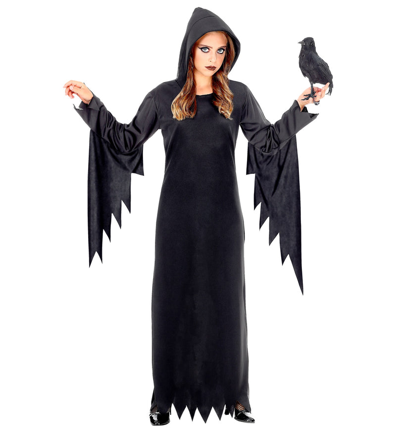 Dunkle Königin Kinderkostüm | Schwarz - Halloween Kleid mit Kapuze
