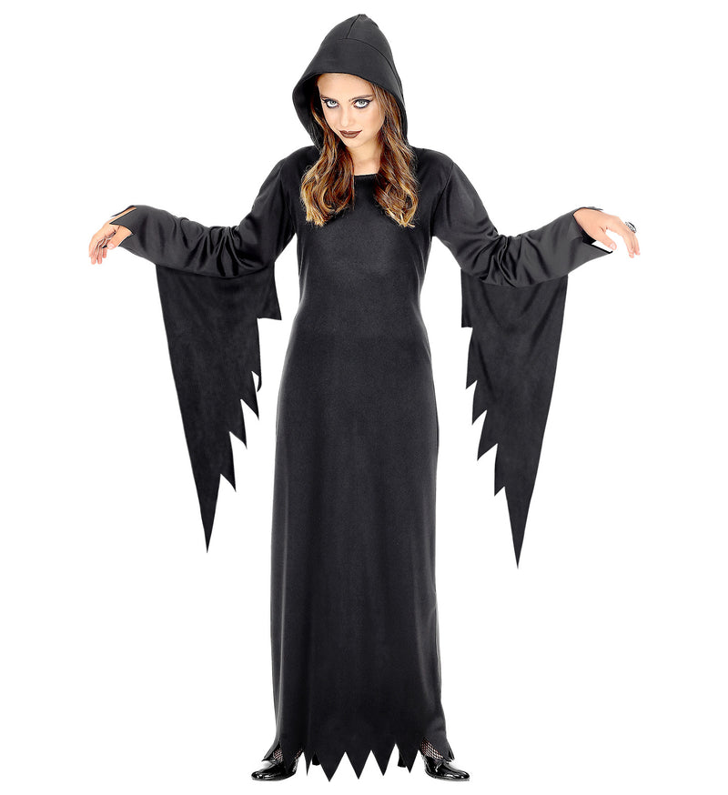 Dunkle Königin Kinderkostüm | Schwarz - Halloween Kleid mit Kapuze