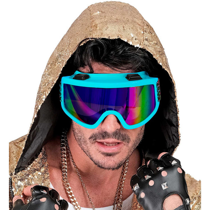 Party Skibrille zum 80er Jahre Kostüm | Blau Mehrfarbig Gepardenmuster