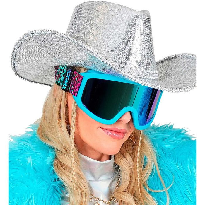 Party Skibrille zum 80er Jahre Kostüm | Blau Mehrfarbig Gepardenmuster