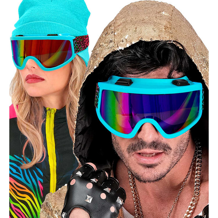 Party Skibrille zum 80er Jahre Kostüm | Blau Mehrfarbig Gepardenmuster