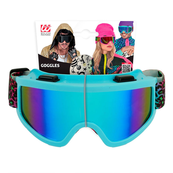 Party Skibrille zum 80er Jahre Kostüm | Blau Mehrfarbig Gepardenmuster