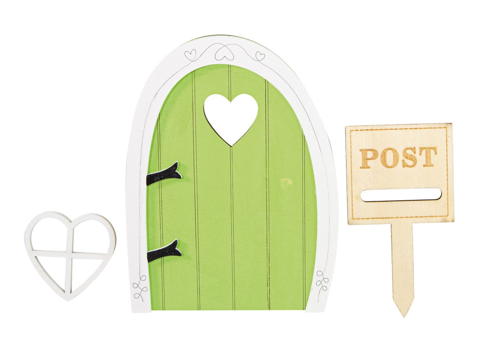 Riffelmacher Elfentür Holz grün | 10,7x15 cm | mit Herzfenster & Postschlitz | Dekotür für Kinderzimmer Frühling Märchen Garten Wichtel | 01794