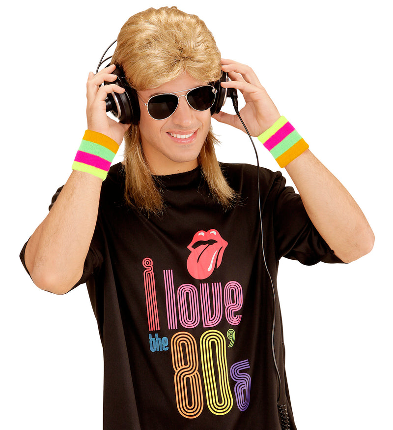 80er Jahre Rockstar Vokuhila Perücke mit Brille | Blond
