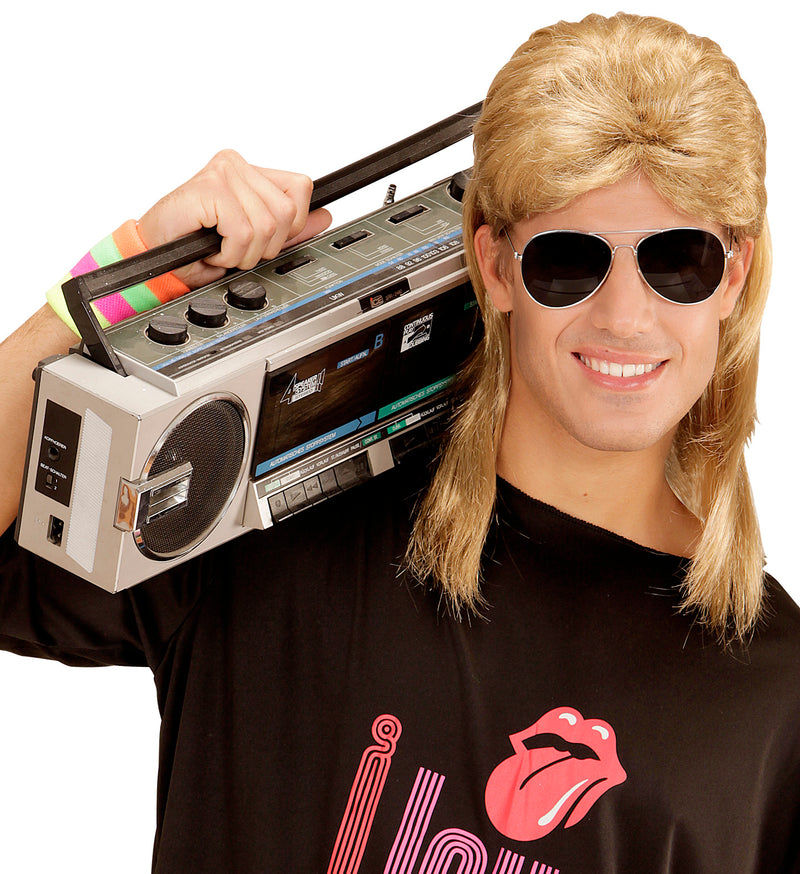 80er Jahre Rockstar Vokuhila Perücke mit Brille | Blond