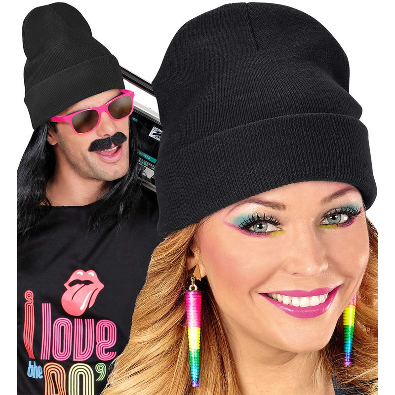 Beanie Mütze Wolloptik | Schwarz - 80er Jahre Disco