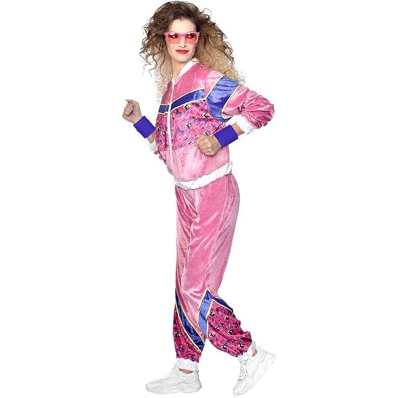 80er Jahre Party Trainingsanzug aus Velours | Rosa