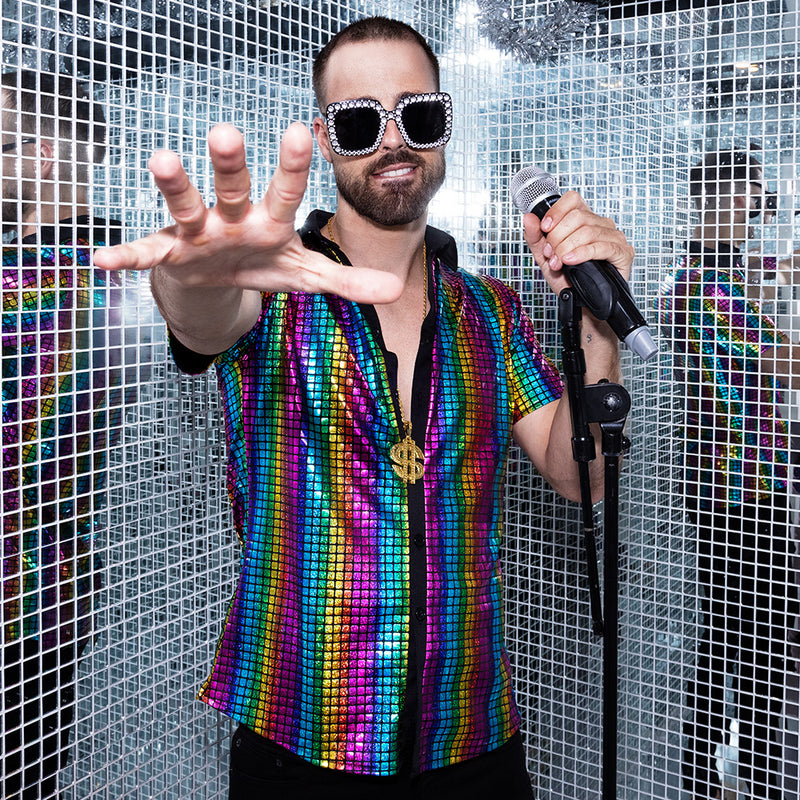 80er Jahre "Rainbow" Hemd für Herren | Mehrfarbig - Party Disco