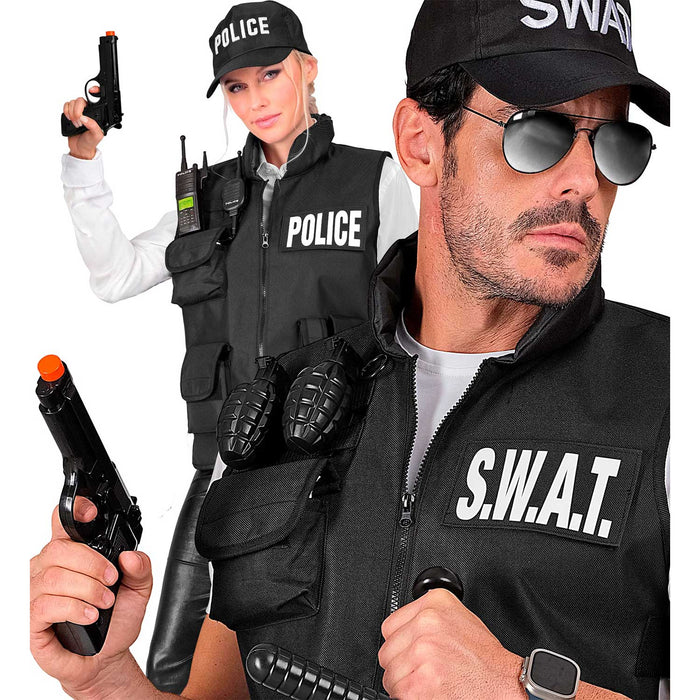 Pistole zum Kostüm 21,5 cm | Schwarz - Zubehör FBI Polizei Spionage