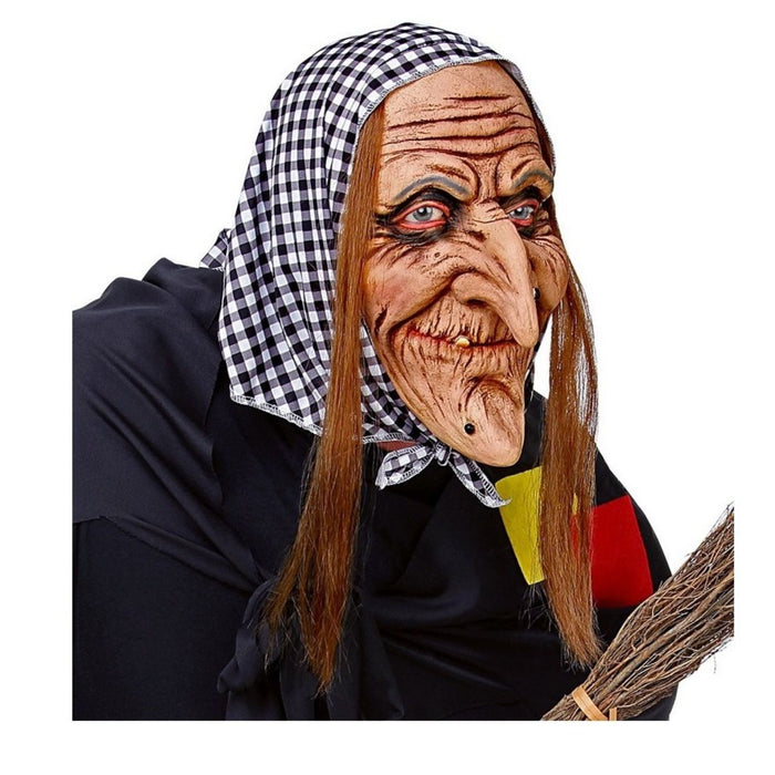 Maske Horror "Hexe mit Haaren und Kopftuch"