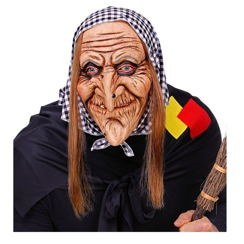 Maske Horror "Hexe mit Haaren und Kopftuch"