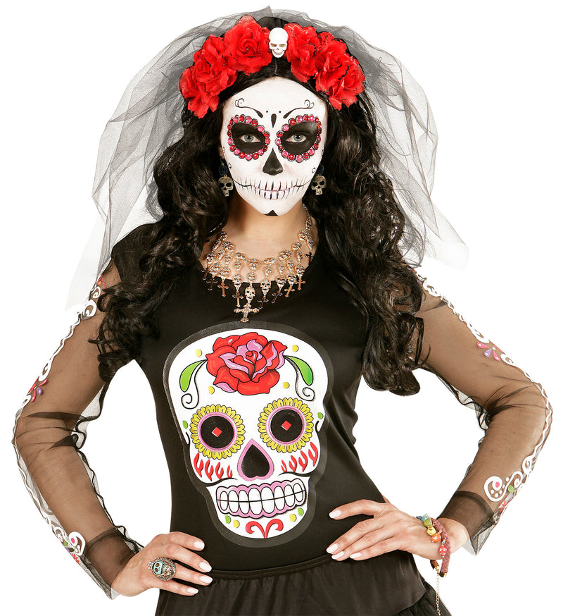 Day of the Dead Ohrringe "Totenkopf und Rose" | Schwarz Gold