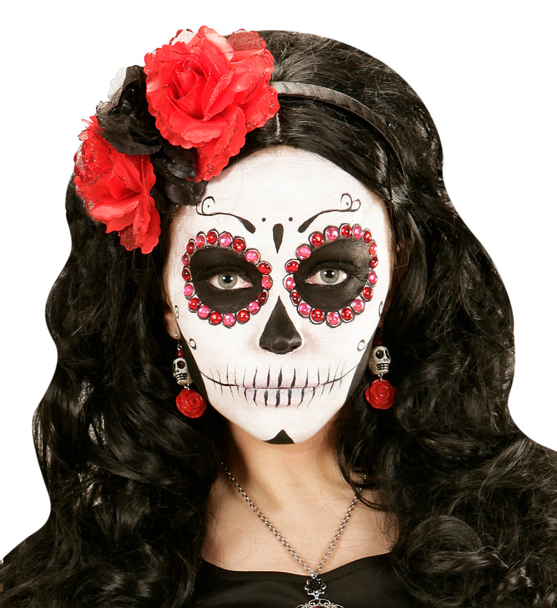 Day of the Dead Ohrringe "Totenkopf und Rose" | Schwarz Rot