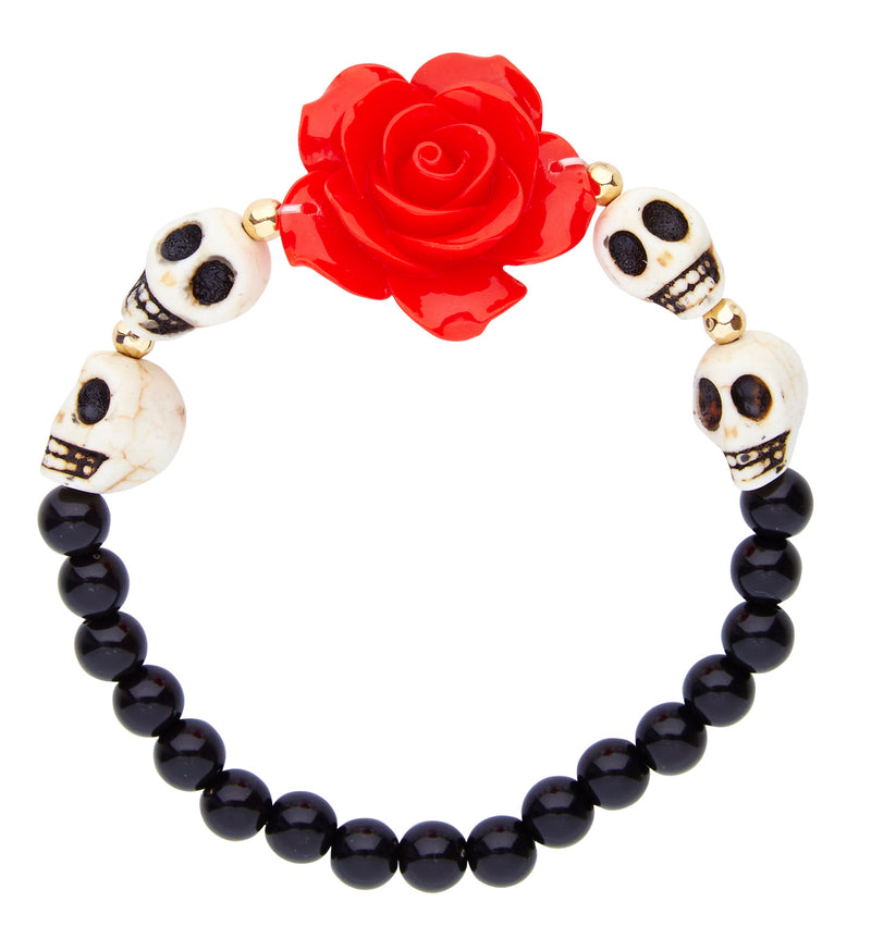 Day of the Dead Armband "Totenkopf und Rose" | Schwarz Rot
