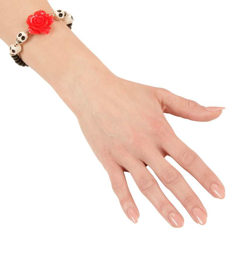 Day of the Dead Armband "Totenkopf und Rose" | Schwarz Rot