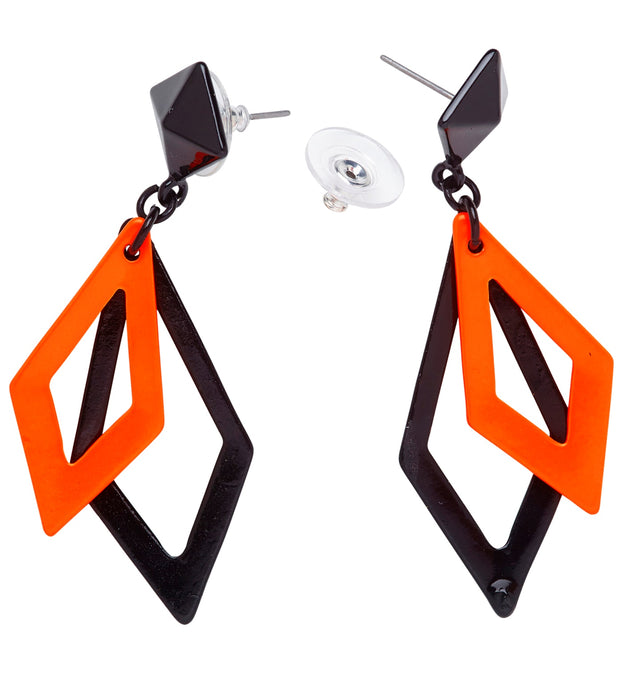 Rhombus Ohrringe | Neon Orange - Schmuck 80er Jahre Disco Kostüm