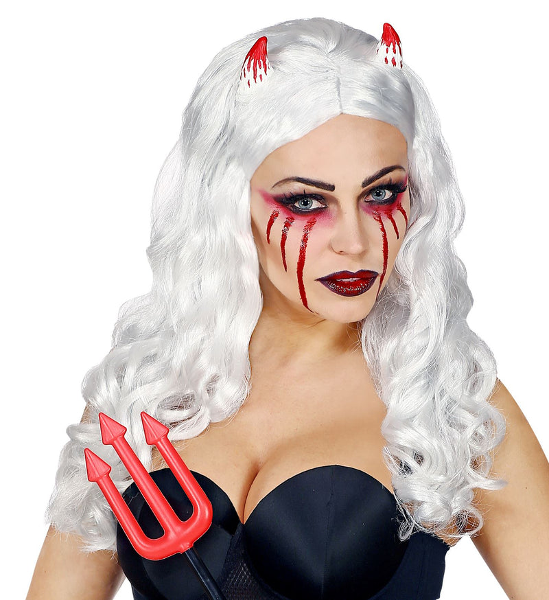 Perücke "Teufelin" mit Teufelshörnern | Weiß