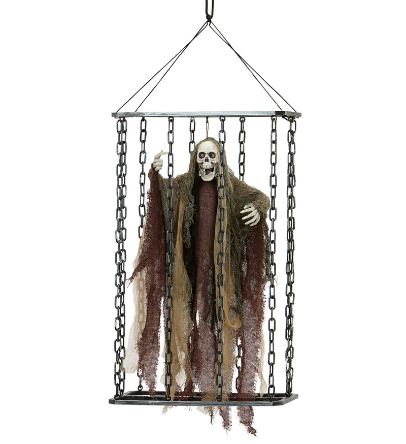 Hänge-Figur Tod im Käfig 52 cm | Halloween-Deko mit Licht, Sound & Bewegung