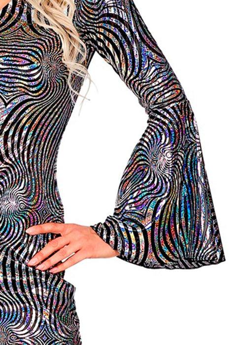 Retro Damen Kleid "Silver Waves" | Mehrfarbig - Kostüm 60er 70er Jahre