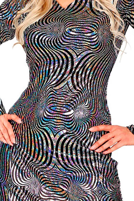 Retro Damen Kleid "Silver Waves" | Mehrfarbig - Kostüm 60er 70er Jahre