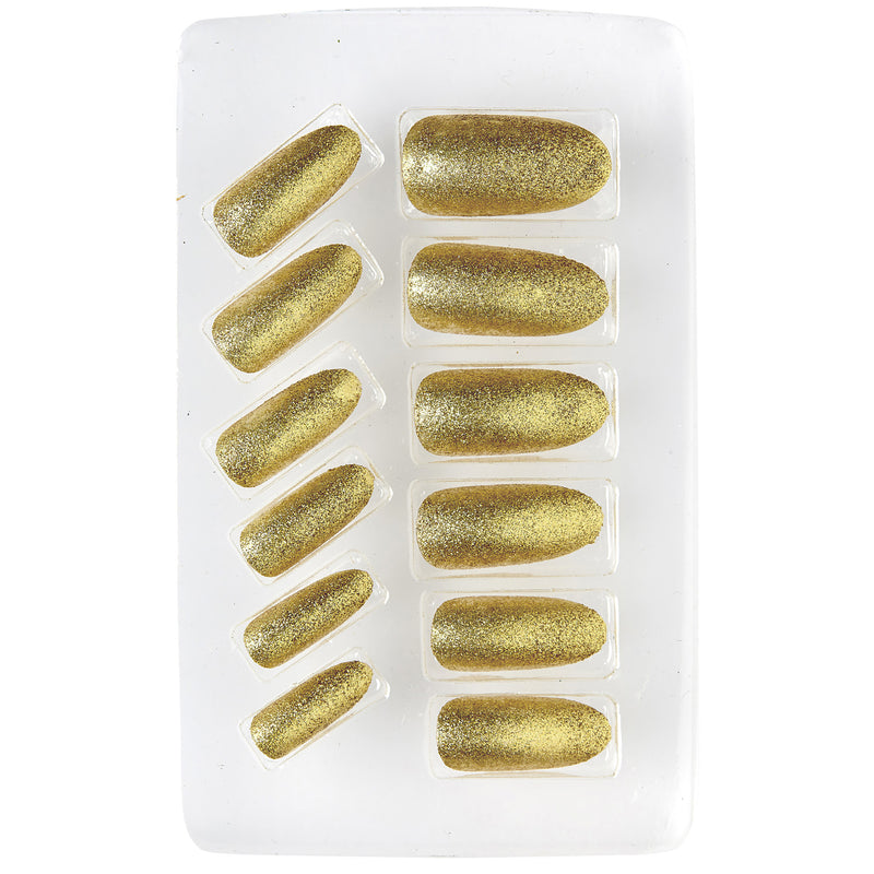Set von 12 selbstklebenden Fingernägeln | Gold Glitzer
