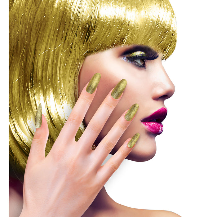 Set von 12 selbstklebenden Fingernägeln | Gold Glitzer
